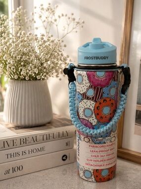 NWT FrostBuddy Donut Print Sports Bottle |Leakproof|Paracord Handle|24+ Hr Cold